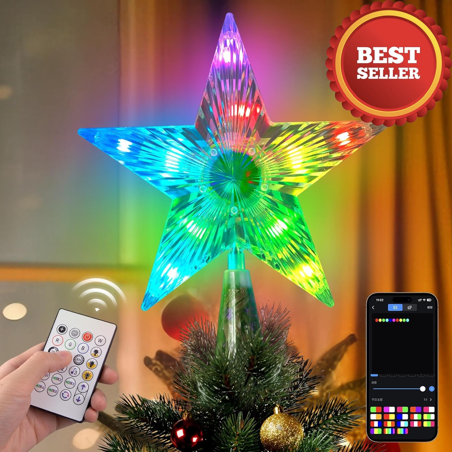 Plastics Christmas Star Tree Topper Lights