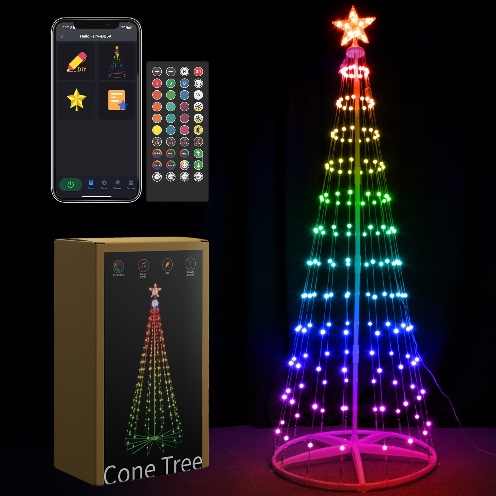 Christmas Cone Tree with Leds-Ball Lights